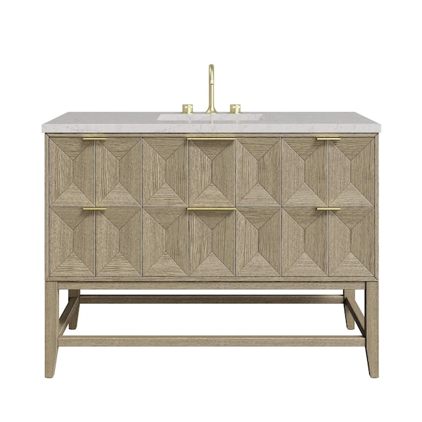 James Martin Vanities 48'' Single Vanity, Pebble Oak w/ 3 CM Eternal Jasmine Pearl Quartz Top D100-V48-PBO-3EJP - main